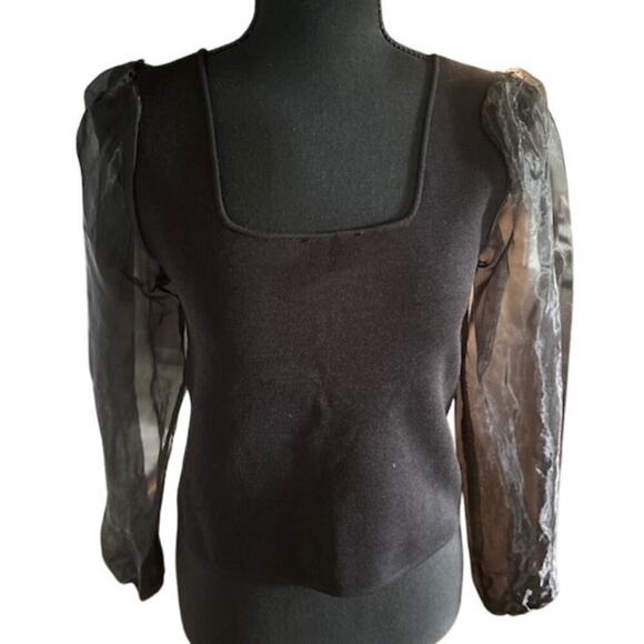 House of Harlow 1960 Black Sheer Sleeve Knit Top | Whimsigoth| Size Medium - Picture 2 of 6